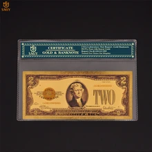 Billetes de oro de 2 dólares de EE. UU., colección de papel de moneda falsa en 24K, Estados Unidos de América