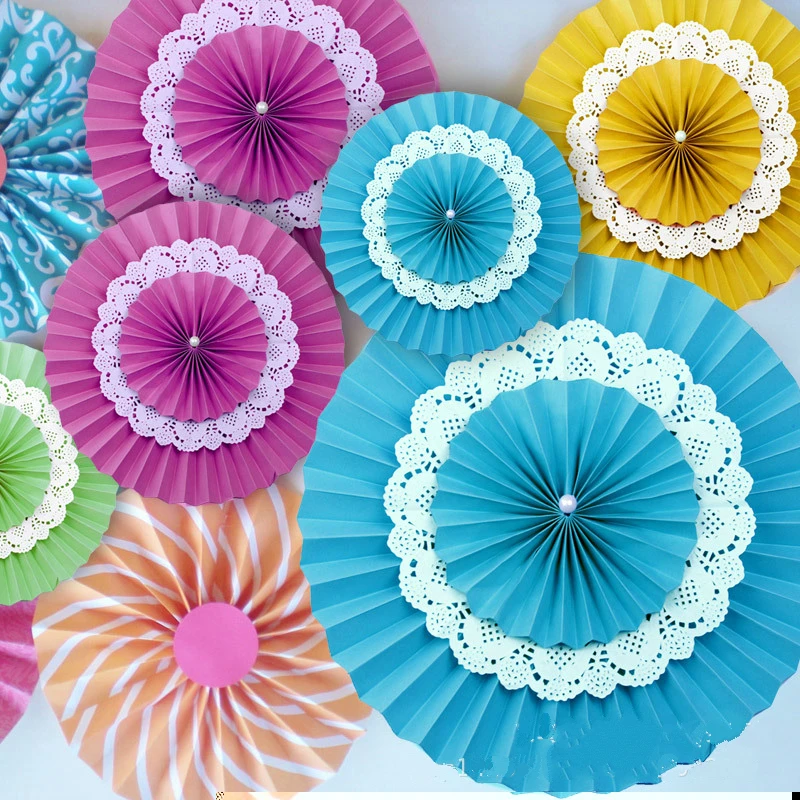 10pc Paper Fan Rosettes Set Backdrop Paper Pinwheel Star Party