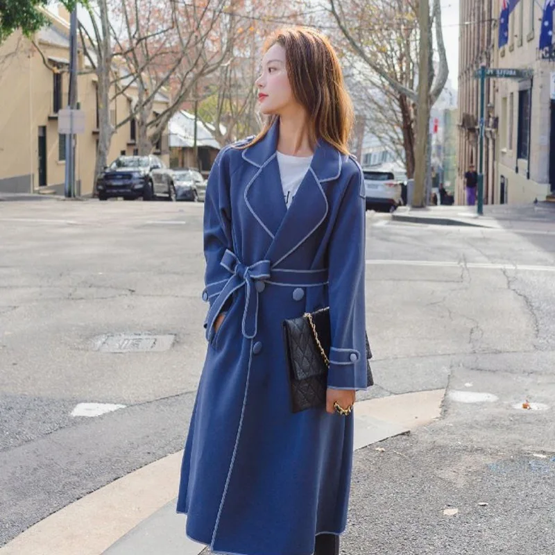 Manteau Coupe Tranchée Automne vent Bleu Normcore Lâche Robe Femme Pardessus Brouillard Type vwtTqTa