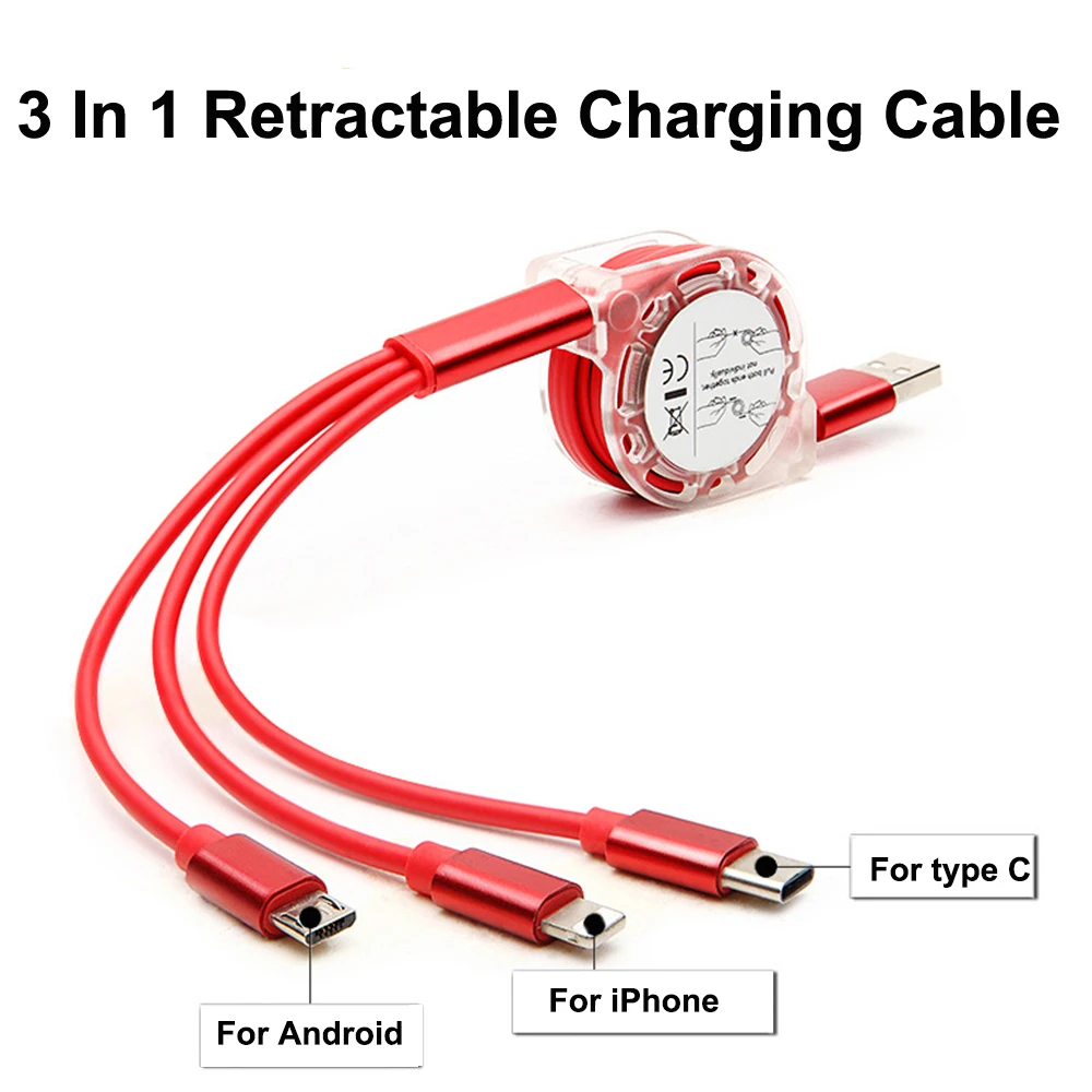 

3 In 1 Retractable Charging Cable Multi charge Micro USB Type C Cord For iPhone X 6 7 8 6s Samsung S8 Xiaomi Mobile Phone
