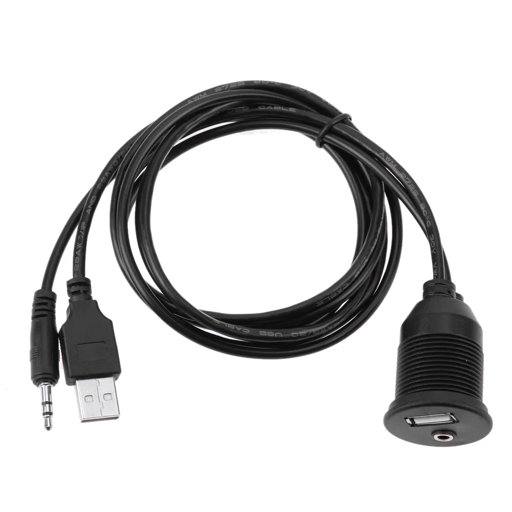 1M Extension Cable Car Dashboard Motor USB 2.0 3.5mm M/F AUX Lead