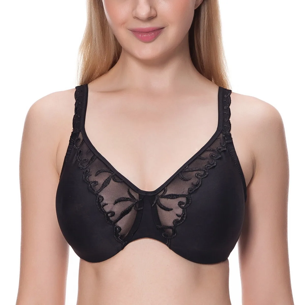 Large cup plus size bra ultra wide shoulder strap front button lace