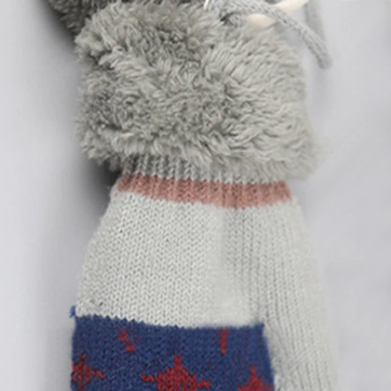 1 пара детских двухслойных зимних вязаных детских перчаток, сохраняющих тепло, с узором в виде звезд, утепленные шнурками