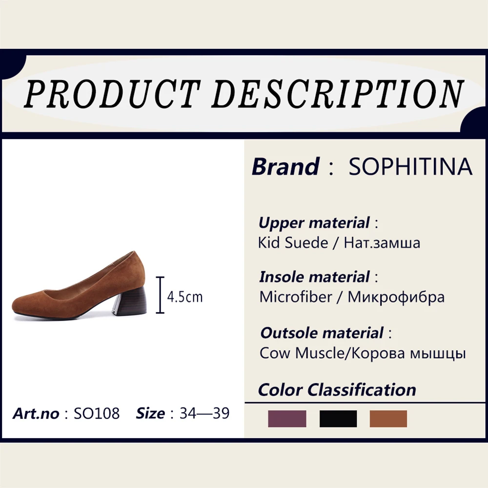 SOPHITINA Shallow Women's Pumps High Quality Kid Suede Med Square Toe Slip-on Shoes Hot Sale Concise Comfortable New Pumps SO108