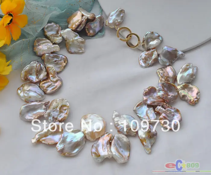

Jewelry 00813 HUGE 17" lavender BAROQUE lamina KESHI REBORN PEARL NECKLACE