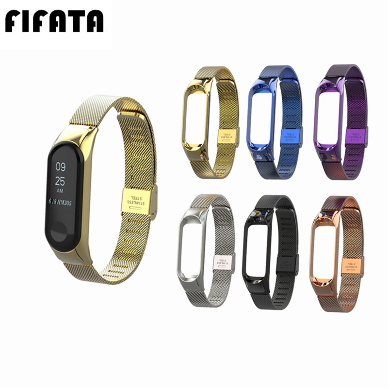 

FIFATA Screwless Stainless Steel Strap Metal Bracelet For Xiaomi M Band 3 Replacement Wristbands For Xiaomi Band3 Miband 3 Mi 3