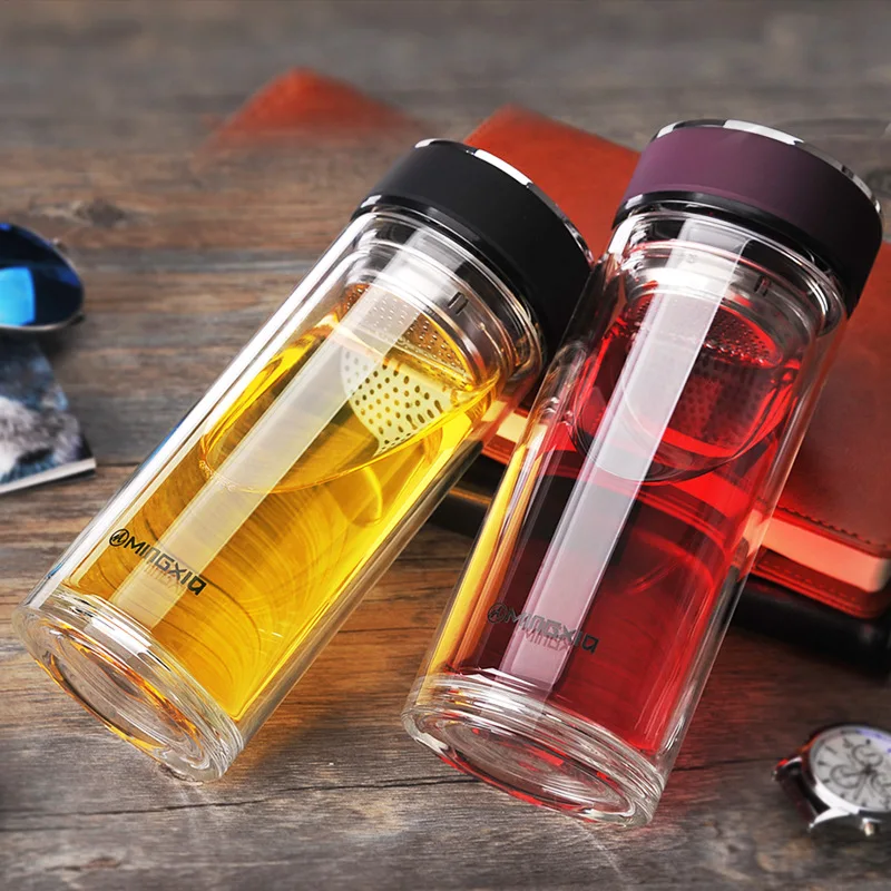 My Bottle 500ml Double Crystal Thermos Glass Heat Resistant Flower Flask Tea Cups With Tea Filter