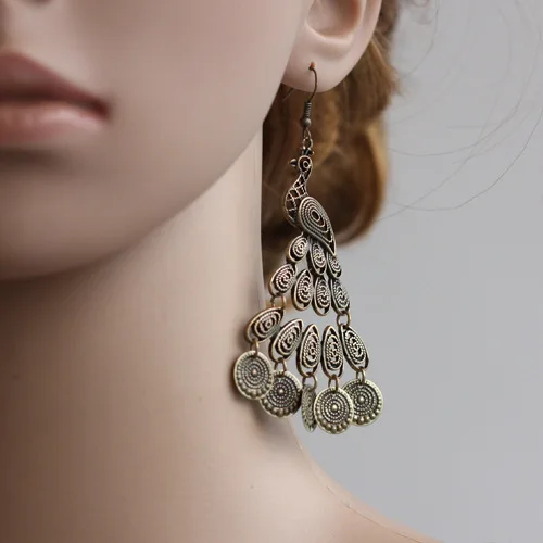 

vintage peacock dangle earrings New Original Ethnic statement jewelry bohemian National flavor accessories