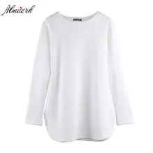 soild Цвет для женщин Круглый воротник хлопковая футболка средней длины с длинными рукавами свободные утепленная женская хлопковая Футболка нижняя рубашка L229