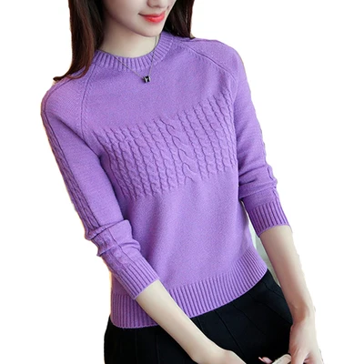 Spring Autumn Women's O neck Long-sleeve Knitwear Pullover Sweater Slim Women's Bottoming Shirt Short Warm Soft Knit Sweaters - Color: Purple