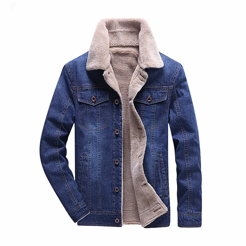 Мужская джинсовая куртка, пальто, хлопковая ветровка, мужская одежда большого размера, Осенние Топы, Кашемировые топы, теплое пальто синего цвета, M-XXXXL
