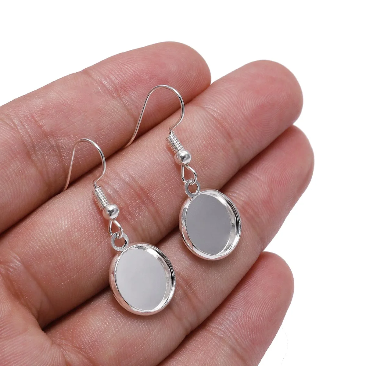10pcs 10-25mm Tray Bezel Cabochon Earring Hook Blank Setting Round Pendant Ear Base Findings For DIY Glass Cameo Jewelry Making