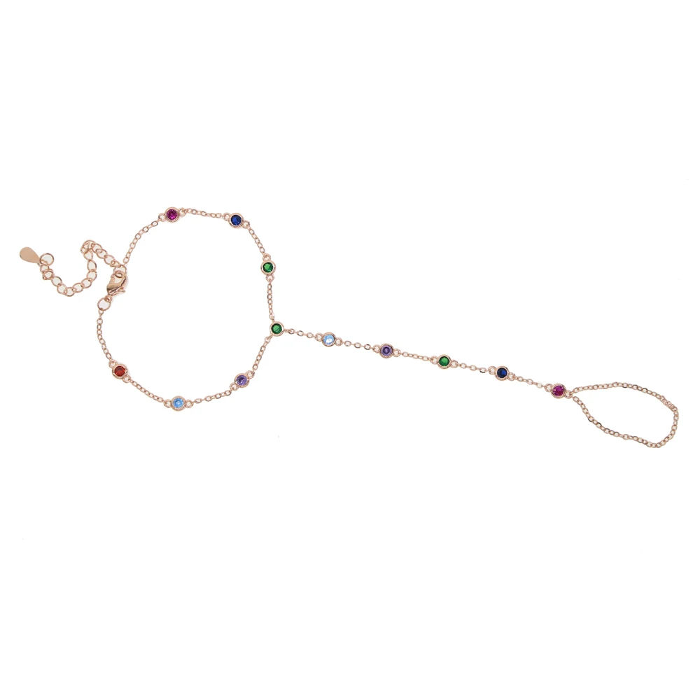 Модный бренд, ювелирные изделия, ожерелье с разноцветной круглой формы CZ браслет «Радуга» очаровательные аккуратные женские модные в форме цепи, для пальца браслет - Окраска металла: Покрытие из розового золота