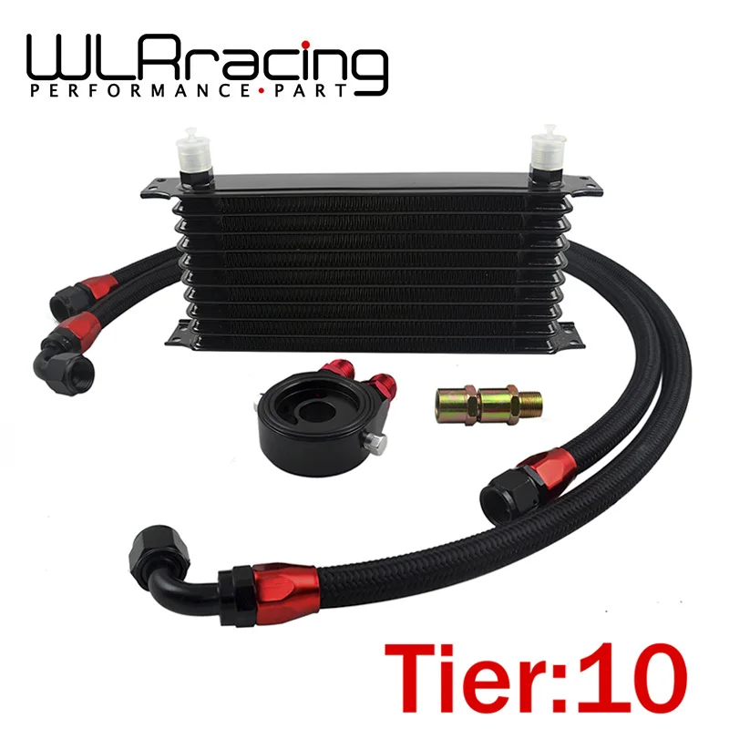 

WLR- UNIVERSAL 10 ROWS TRUST TYPE OIL COOLER+OIL FILTER SANDWICH ADAPTER BLACK + SS NYLON STAINLESS STEEL BRAIDED AN10 HOSE