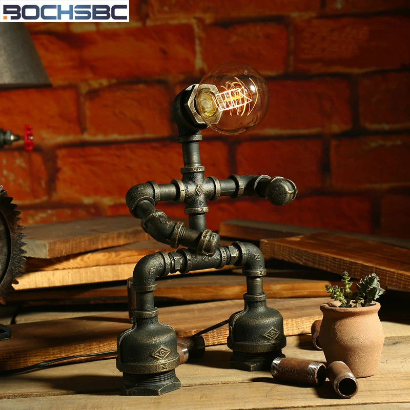 BOCHSBC Robot Design Настольные светильники Лофт Железная Труба Настольная лампа с