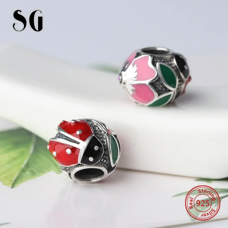 

100% Real 925 Sterling Silver Charm Original Colour Enamel beetles Charms Beads Fit Authentic Pandora Bracelets jewelry Making