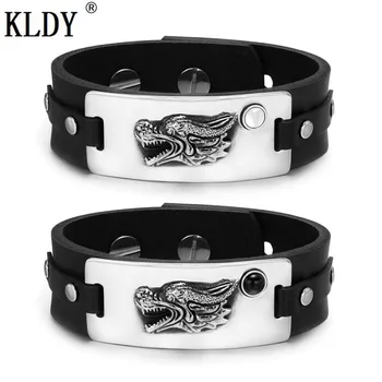 

KLDY 2018 Courage Dragon Protection Amulets Bracelet Love Couples White Simulated Cats Eye Simulated black Onyx Leather Bracelet