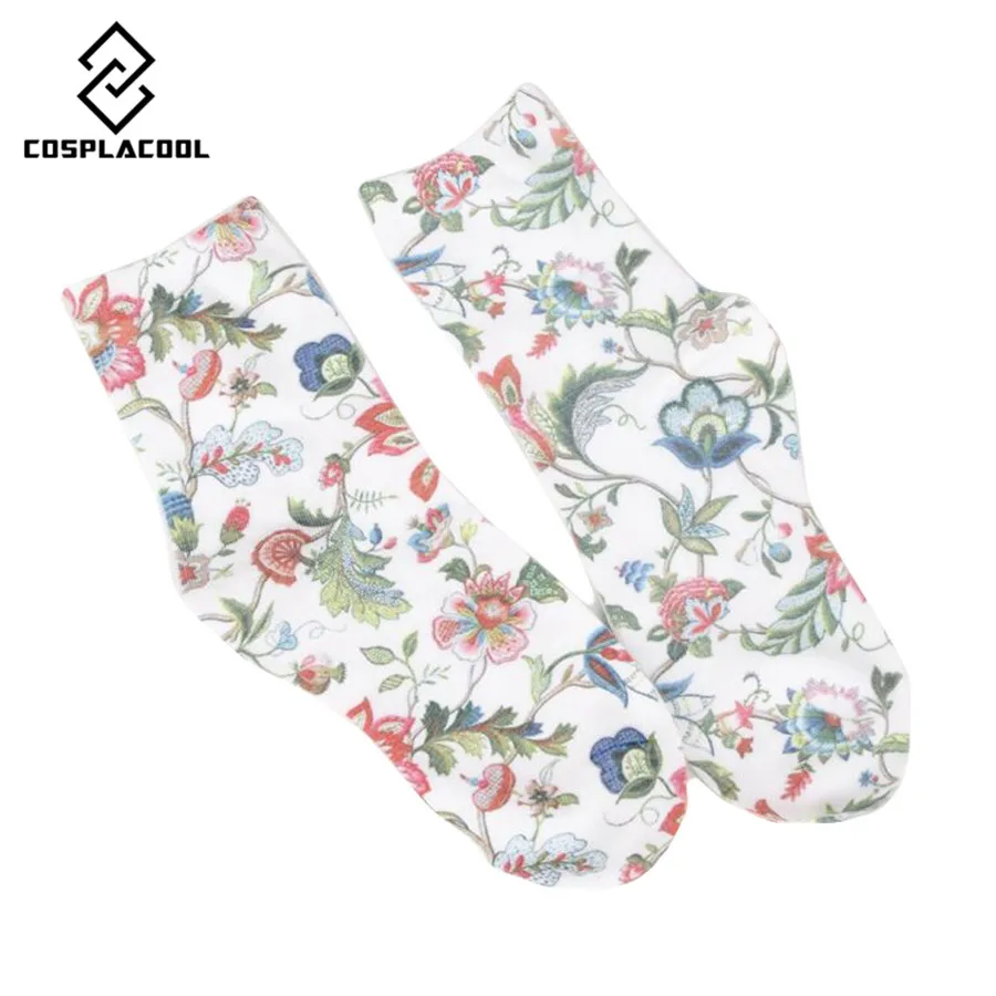 Новинка! Весна осень/зима носки женские высокое качество ретро мода цветочный принт хлопок женские носки 5 цветов meias