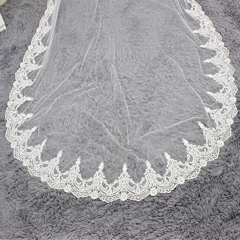 280CM Ivory Long Catherdal Wedding Veils One Layer Lace Edge White Bridal Veils Cheap Womens Wedding Accessories Free Shipping