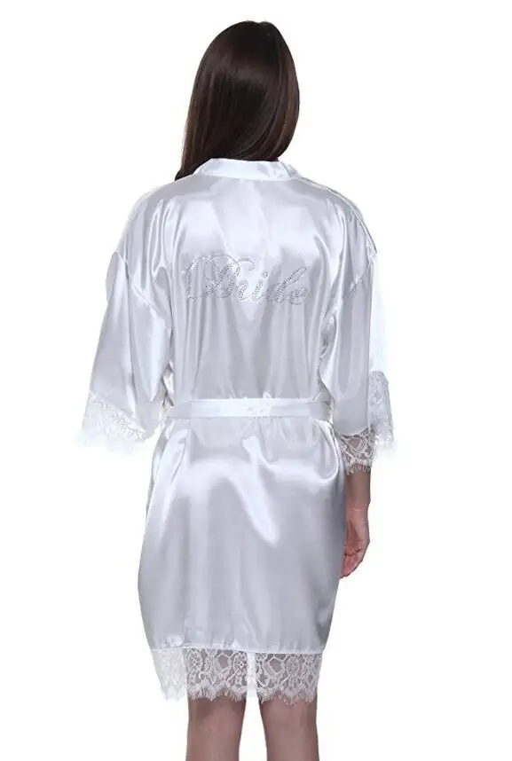Новые белые женские сексуальные короткие пижамы из вискозы, пижамы для невесты, свадебное кимоно, халат, ночная сорочка, S-XXL XX11 - Цвет: white bride