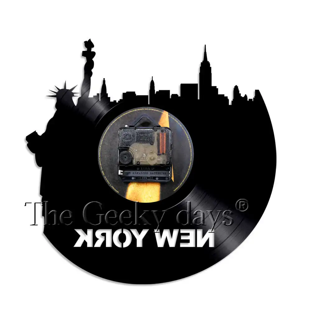 Современные NYC CD Виниловая пластинка настенные часы Нью-Йорк городской пейзаж часы Современный дизайн Skyline 3D художественный декор настенные часы