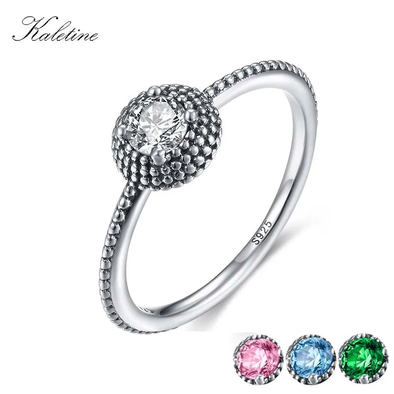 KALETINE, настоящее Стерлинговое Серебро 925 пробы, кольца для женщин, прозрачный розовый голубой зеленый CZ камень, кольцо, капельки, 925 серебряное кольцо, ювелирное изделие