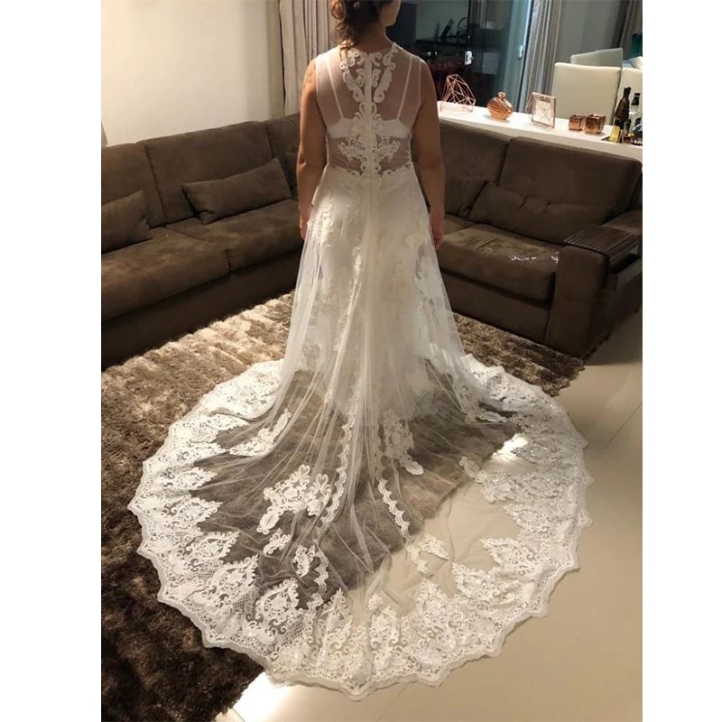 Кружевное свадебное платье Dressv с аппликацией и глубоким круглым вырезом без