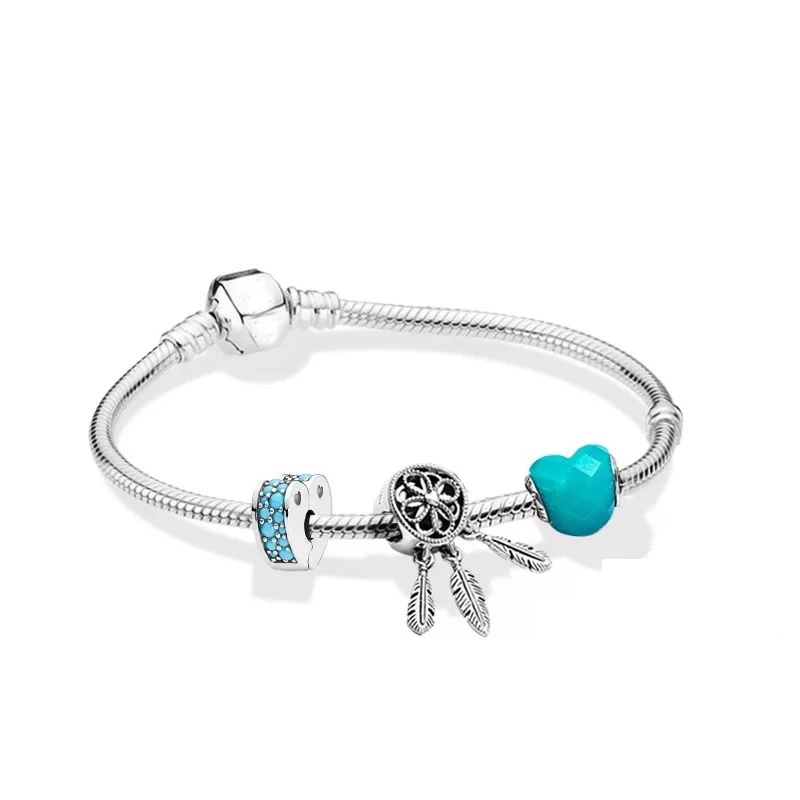 

ZTUNG PDB11 100% 925 Sterling Silver New Authentic Temperament blue Charm Beaded Bracelet Set fine jewelry for gift