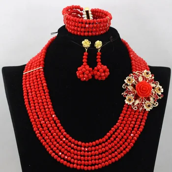 

Gorgeous Opaque Red Nigerian Wedding Bridal Beads Jewelry 6 Rolls African Crystal Christmas Jewelry Gift Set Free Shipping QW377