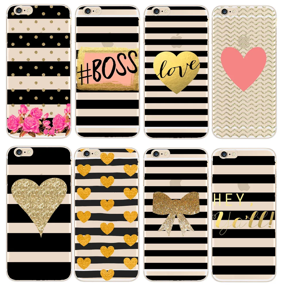 

Black Stripes Heart Pattern Phone Case For iPhone X 5 5S SE 6 6S 7 8 Plus Soft TPU Clear Silicone Cover For iPhone 7Plus 5.5