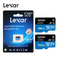 Lexar 95 МБ/с. 633x Micro sd карта, 32 ГБ, 64 ГБ 128 ГБ 256 ГБ 512 Гб карта памяти Высокоскоростная карта Uhs-1 для Dji Mavic Drone Gopro Dji спортивная видеокамера