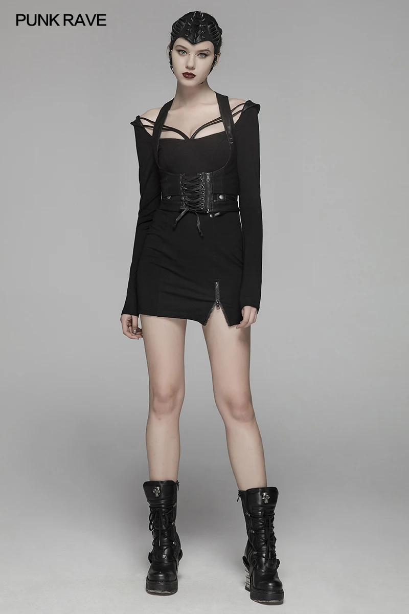 Панк рейв женское панк-стиль сексуальное обтягивающее черное платье с длинными рукавами Готическая мода индивидуальная уличная одежда Клубные платья для женщин