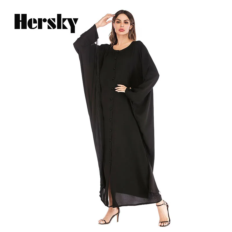 Модные женские свободные мусульманское платье abaya Сетчатое сшитое мусульманская
