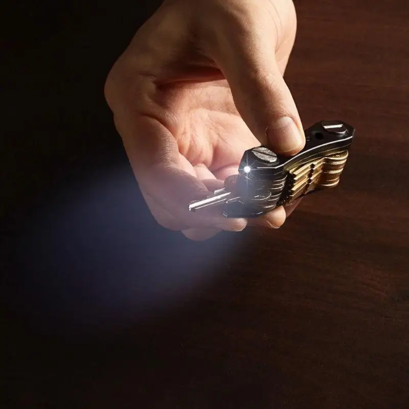 

New Functional Pocket Stainless Steel Key Organizer Clip Holder Housekeeper Keys Chain with LED Light Outdoor EDC Pocket Tools