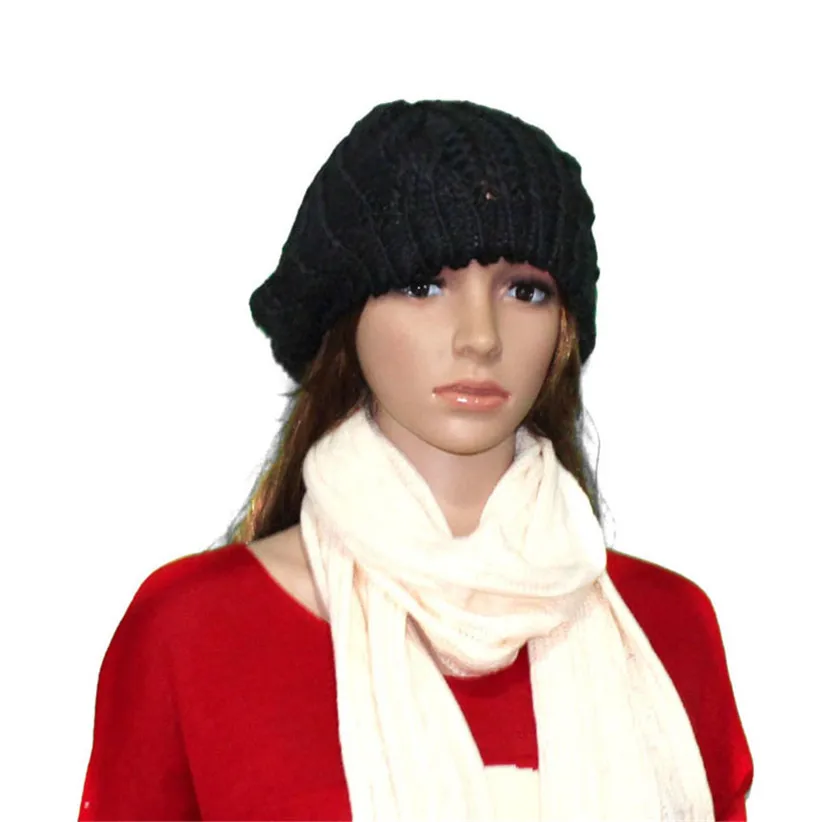 

Sali 2016 Newly Design Fashion Warm Winter Women Ladies Black Beret Braided Beanie Hat Cap