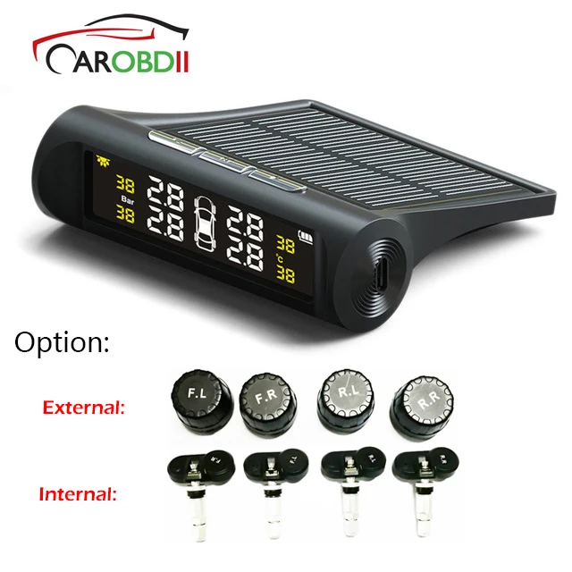 

Solar TPMS Wireelss Car Tire Pressure Monitoring System Internal / External Sensors for Car Security