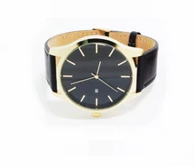 Or Montres Hommes Aucun logo nom Véritable Bracelet En Cuir Mouvement À Quartz avec Date