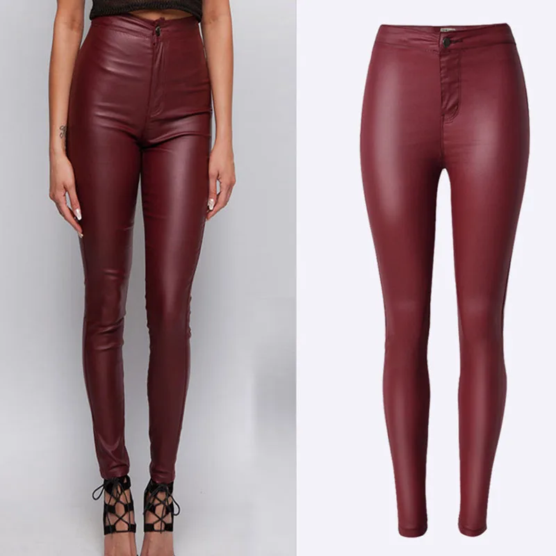 New Fashion Women Coated Denim Jeans Trouser Skinny High Waist Faux