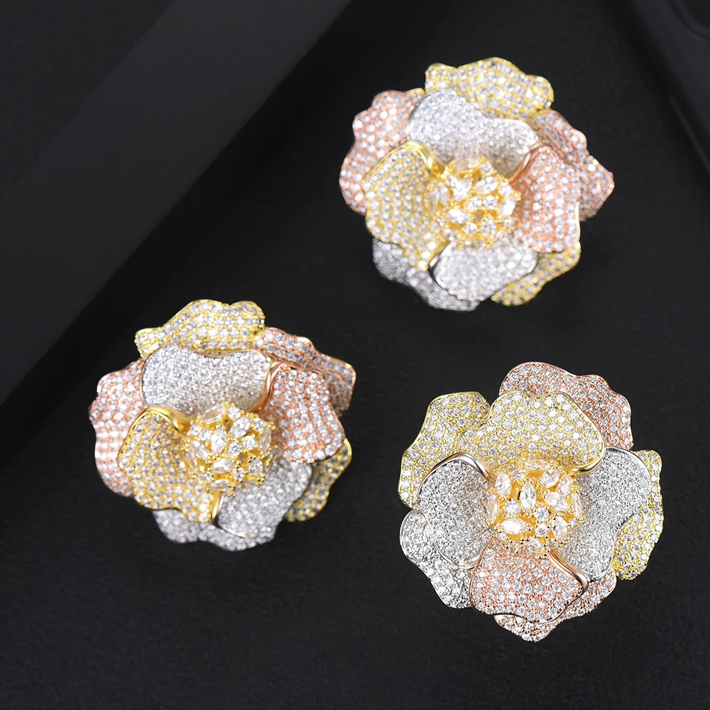 

GODKI 36mm Luxury Layer Flowers Nigerian Earring Ring Sets Full Micro Cubic Zircon Women Bridal Wedding Engagement Jewelry Sets