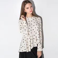 Hot Selling New Arrival Women Chiffon Shirt Autumn Long Sleeved Asymmetric Fold Hem Inclined Jacket Blouse Star Printing