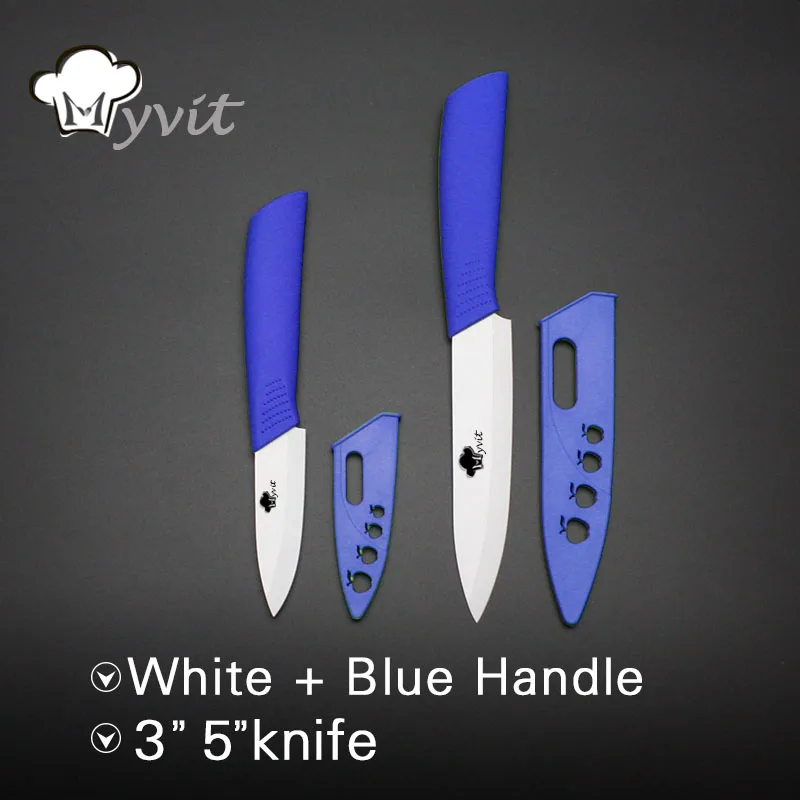 Фирменные кухонные ножи Myvit, " и 5", 2 шт., керамический нож, белое лезвие, ножи для очистки фруктов, инструменты для приготовления пищи, красивый подарок - Цвет: BLUE