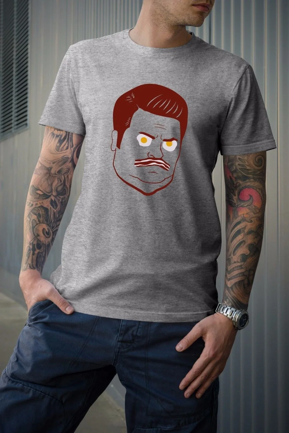 Мужская футболка с коротким рукавом Ron Swanson беконом и яйцом парки отдых