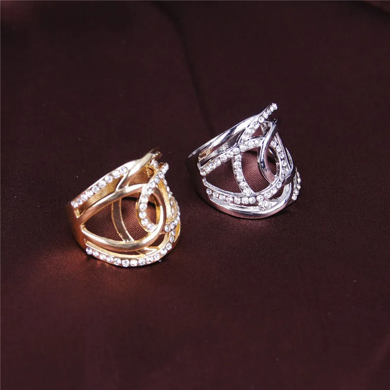 Серебряные/золотые свадебные кольца для женщин, двойные C линии, крестик, брендовые аксессуары для одежды, ювелирные изделия, винтажные свадебные кольца