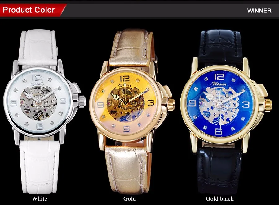 Победитель бренд для женщин часы Скелет механические часы белый кожаный браслет дамы Простые Модные Повседневные часы relogio femininos