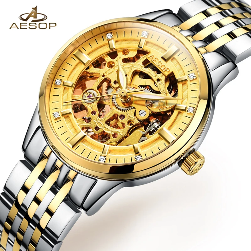 

2018 Aesop Luxury Mechanical Ladies Watches Stainless Steel Skeleton Big Dial Women Watch Casual Dress Female wristwatch clock