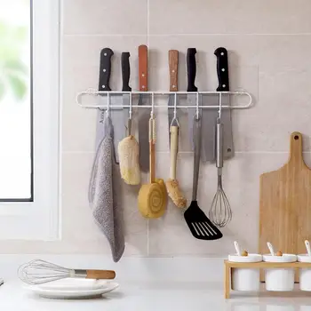 

OTHERHOUSE Iron Kitchen Storage Shelf Rack Knife Block with Hooks Kitchen Utensils Organizer Towel Knife Holder Wall Mounted