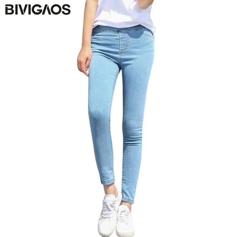 BIVIGAOS Spring Fall Women Simple Basic Jeans Elastic Denim Pants Pencil Jean Leggings Pants Jeggings For Women Jeans Trousers BIVIGAOS Spring Fall Women Simple Basic Jeans Elastic Denim Pants Pencil Jean Leggings Pants Jeggings For Women Jeans Trousers