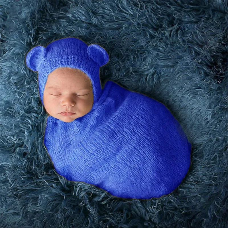 Вязаный мягкий детский конверт для новорожденного спальный мешок детский мохер медведь шапки вязаные одеяла для новорожденных Детские фотографии реквизит фотосессия
