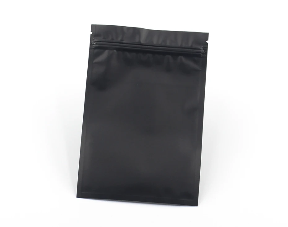 Пользовательский логотип приемлемый 100 шт матовый черный маленький алюминиевый фольгированный замок на молнии пластиковые пакеты травяной порошок тепло герметичный плоский замок на молнии мешок