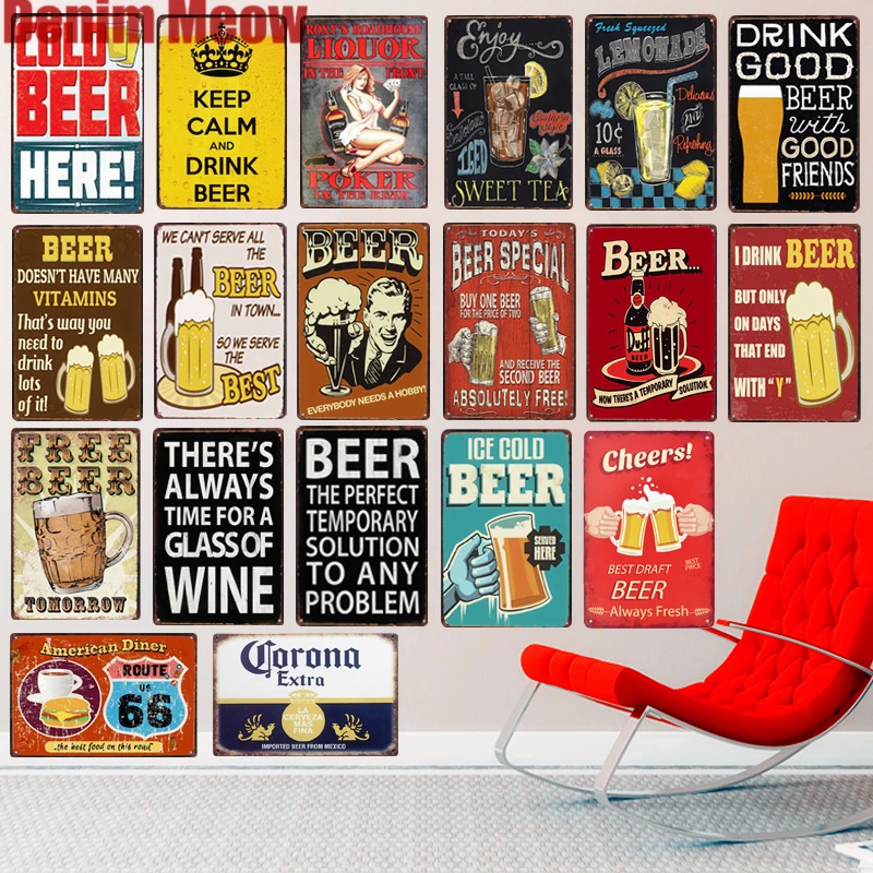 

COLD BEER HERE Plaque Vintage Metal Tin Signs Home Bar Pub Decorative Metal Plates Summer Theme Wall Stickers Art Poster N209